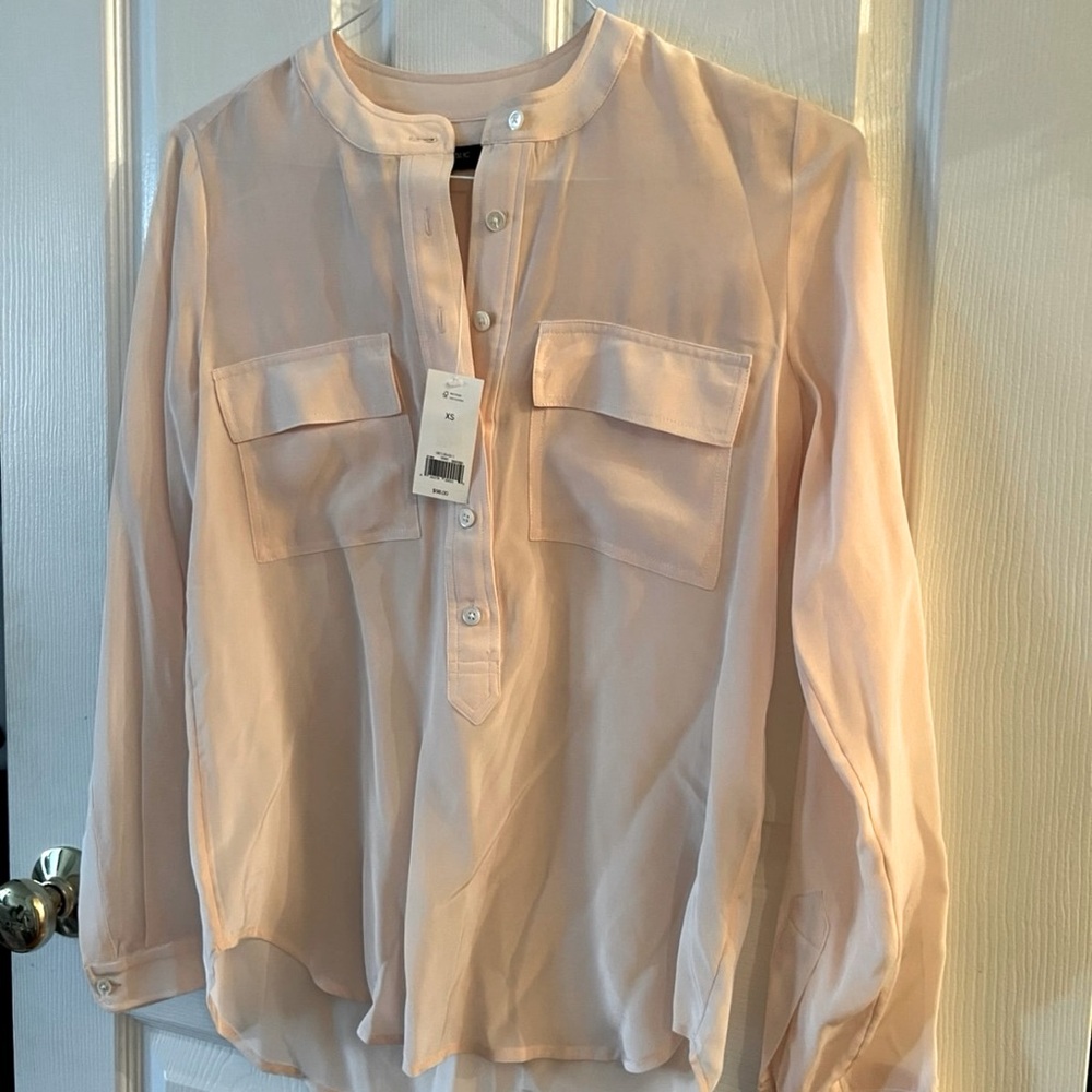Women's pink peach 100% silk Button-Up Blouse